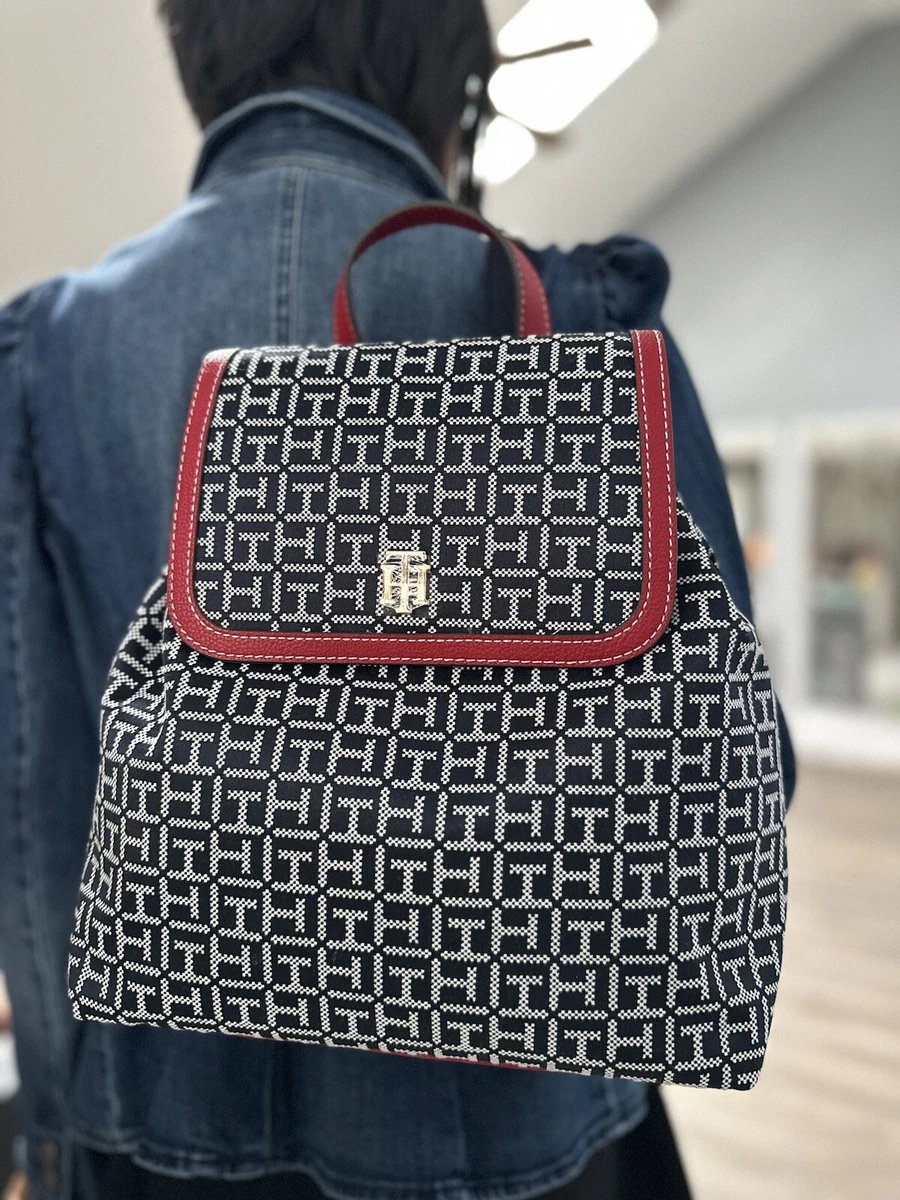 New Tommy Hilfiger Navy and Red Women logo Backpack 108 eBay