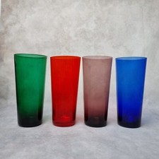 Lot de 4 Grands Verres à Eau Colorés Années 60 – Vert Rouge Violet Bleu