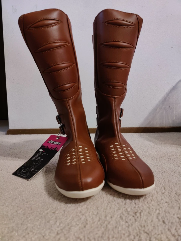 Icon Sacred 棕色皮革女式摩托车骑行靴,7.5 码 — 第 2/4 张图片