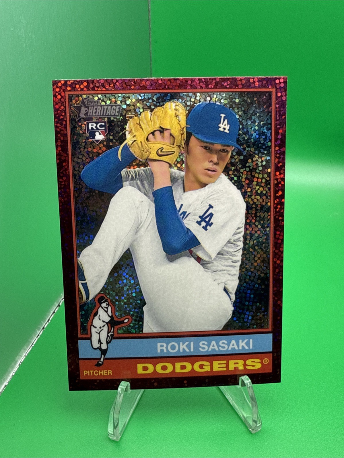 2025 Topps Heritage Roki Sasaki Chrome RC Burgundy Sparkle Refractor Rookie #224