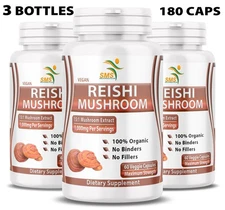 180 ORGANIC REISHI MUSHROOM PURE POTENT 15:1 EXTRACT LINGZHI GANODERMA CAPSULES