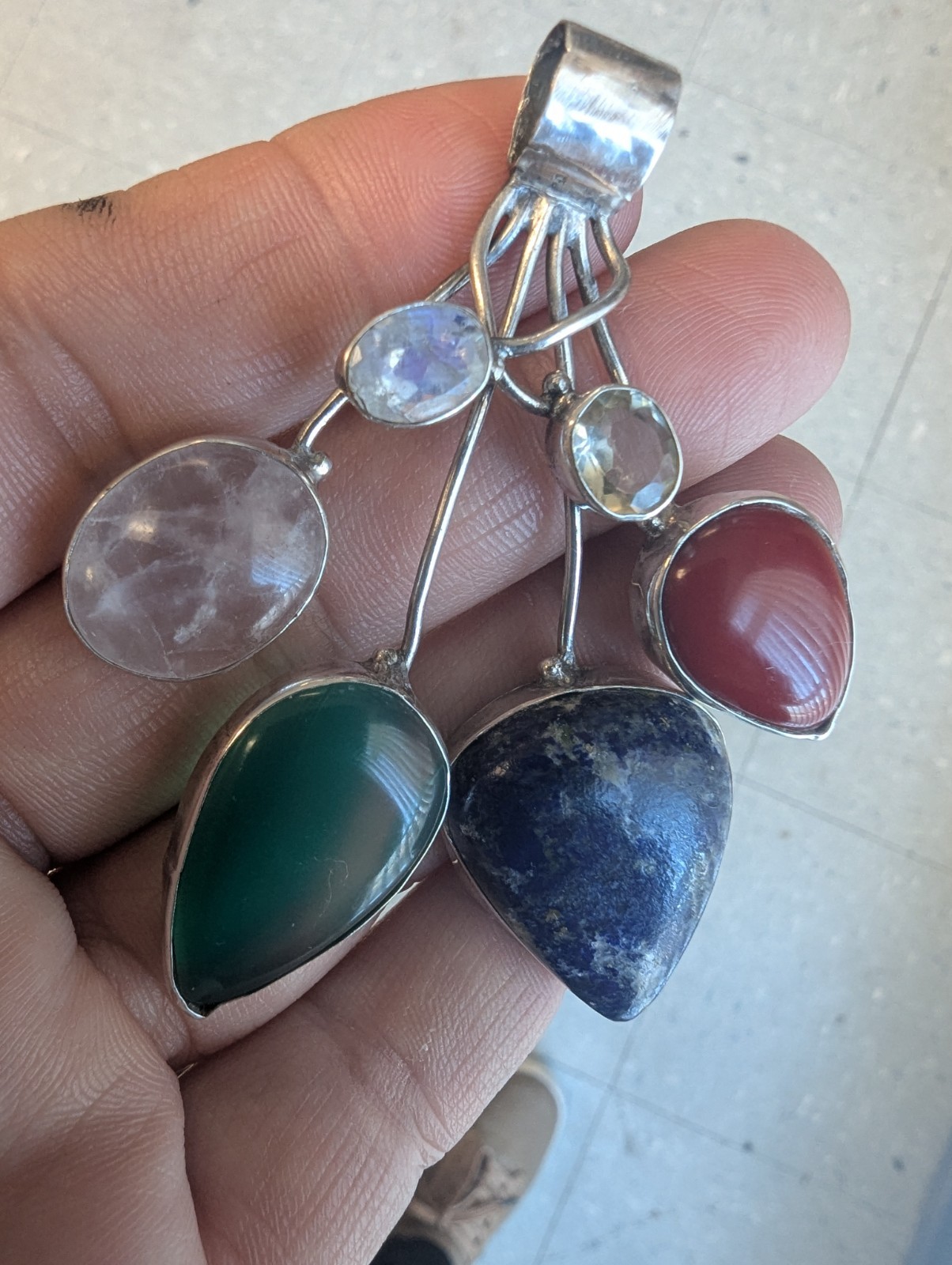 Handmade Silver Multi Gemstone Statement Pendant … - image 2