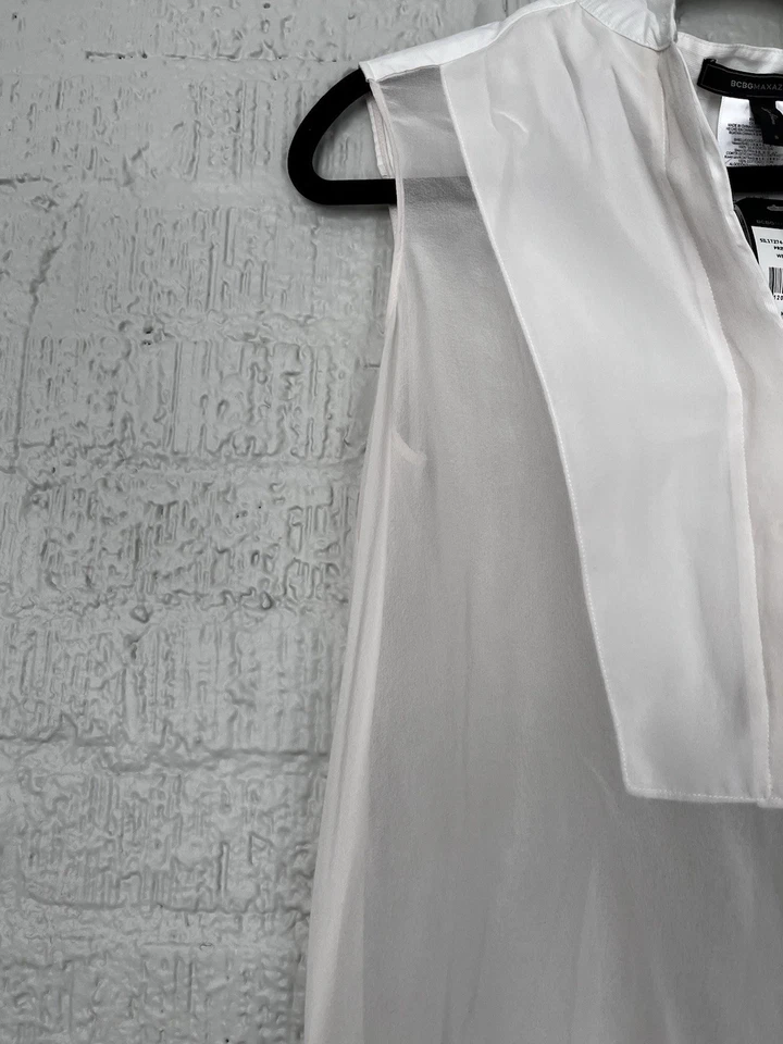 NUEVO CON ETIQUETAS BCBGMAXAZRIA Priscilla Blanco SLVLS 100% Seda Talla S Se ve increíble Foto 3 de 4