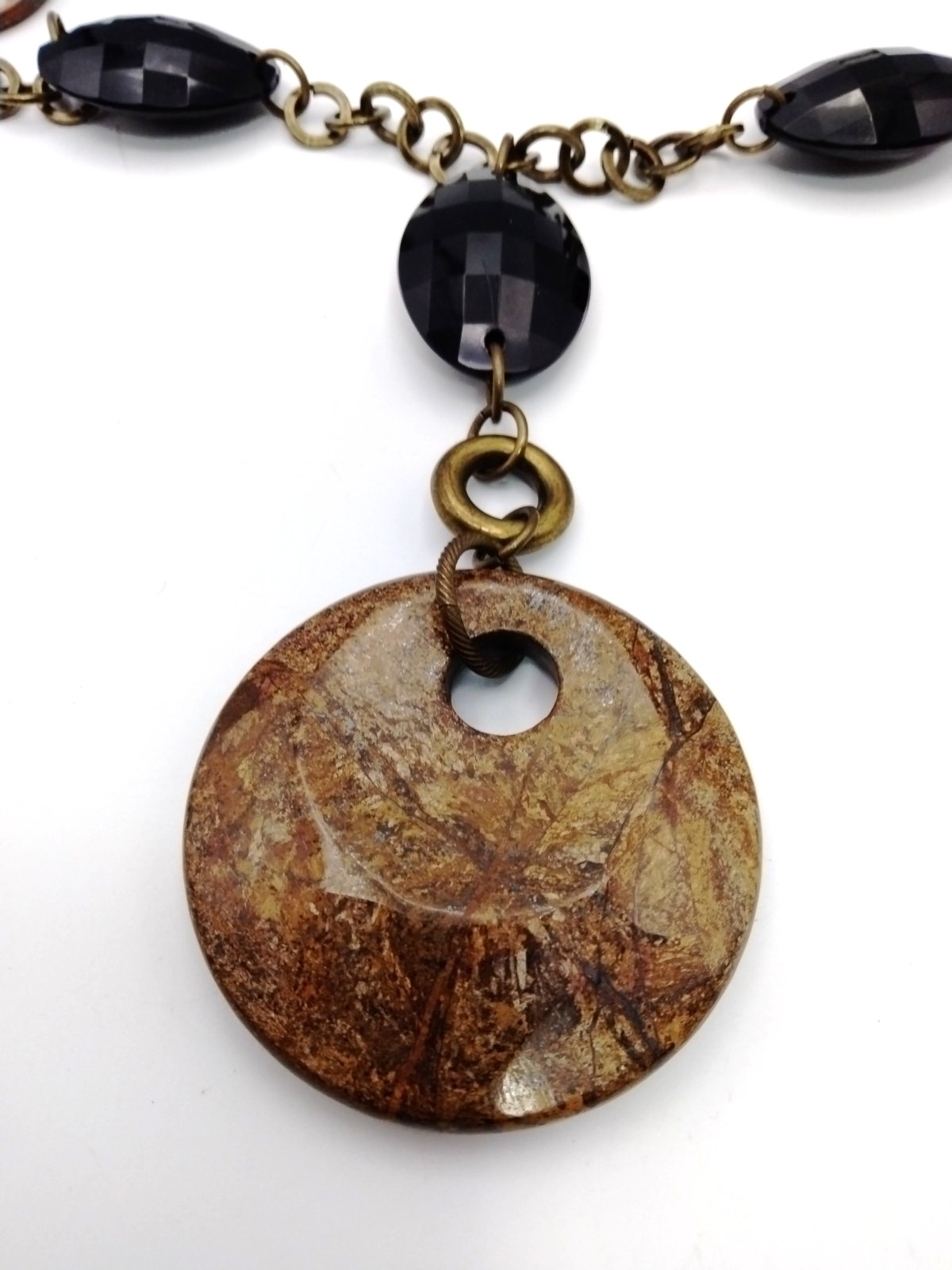 Shell & Stone Long Statement Necklace Beads Antiq… - image 3