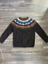 VTG Icelandic Nordic Multicolor Brown Hand Knit Wool Sweater Outdoors Rustic
