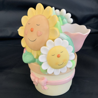 David Walker 2002 Lighted Ceramic Flower Pot Pastel Flowers Michel & Company