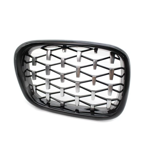For BMW 5 Series E39 M5 1999-2003 Pair Black/Chrome Front Diamond Kidney Grilles - Picture 10 of 21