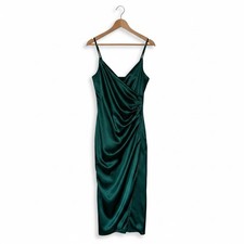 SHEIN Green Satin Cowl Neck Ruched Midi Dress Size M
