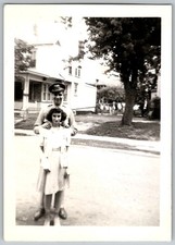 Vtg B W Snapshot Military Man In Uniform  Woman Couple WW2 Era House 1940s