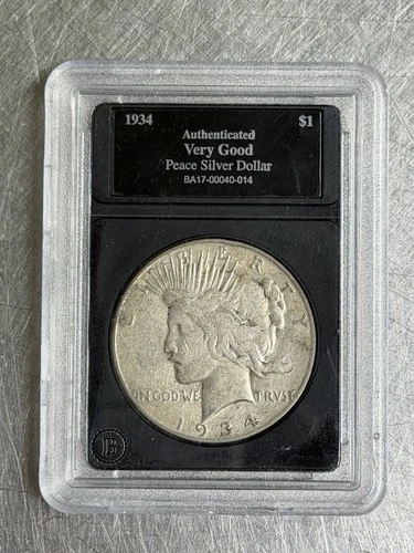 1934 Silver Peace Dollar Authenticated Very Good Condition