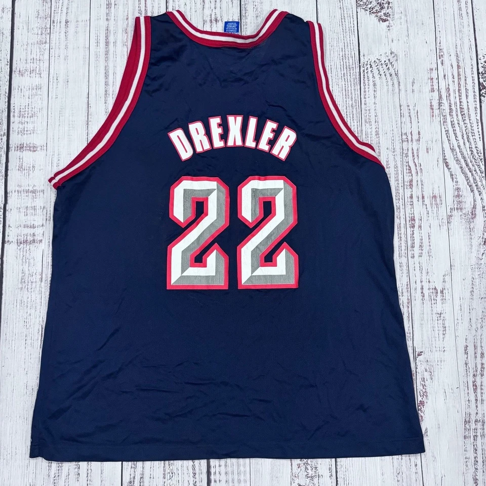 Camiseta sin mangas Champion Houston Rockets Drexler #22 NBA para hombre XL 52 azul marino años 90 vintage Foto 2 de 4