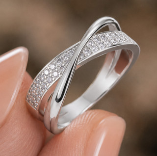 Moissanite Cross Over Ring 925 Silver Passes Diamond Tester VVS1 D Band Size 7