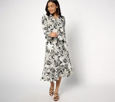 Isaac Mizrahi Live! Women's Dress Sz 12 Printed Crepe Midi Multi-colored A645001