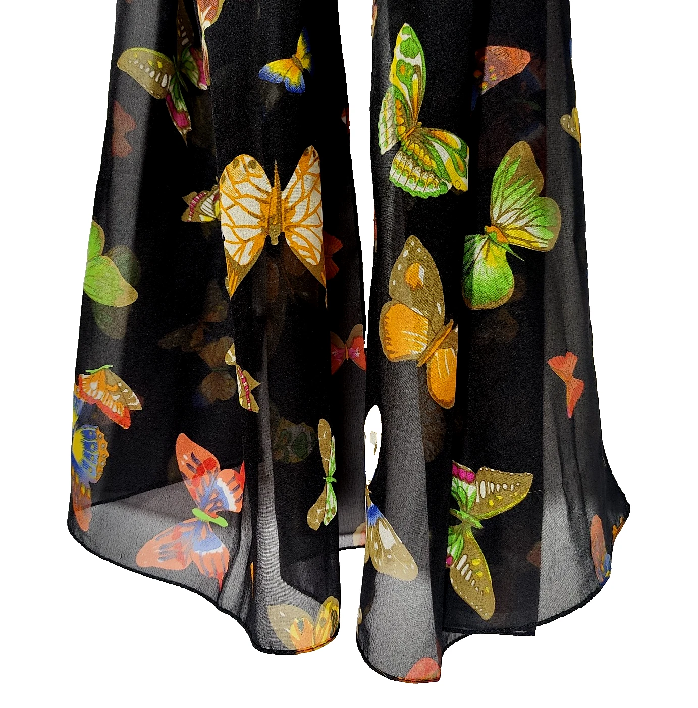 Vintage ECHO Butterflies Sheer Scarf Black Long Rectangle Colorful 85" x 19" EXC