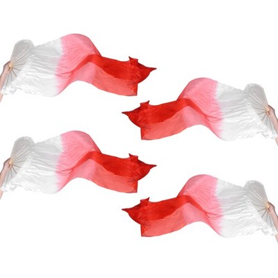 2 Pair Folding Belly Dance Silk Fan Veil 71'', White Gradient Red