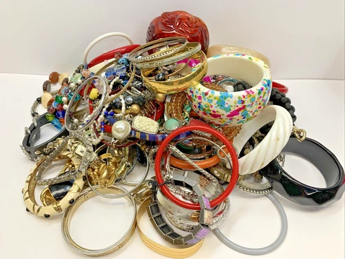 Lot of 5+ Lbs of All Wearable Vintage to Modern Costume Jewelry Bracelets