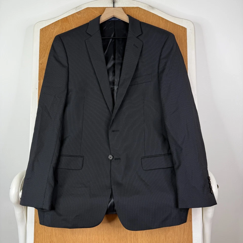 Traje Ralph by Ralph Lauren Para Hombres 40R Negro Rayas 2 Botones Lana Pantalones 36x28 Foto 2 de 4