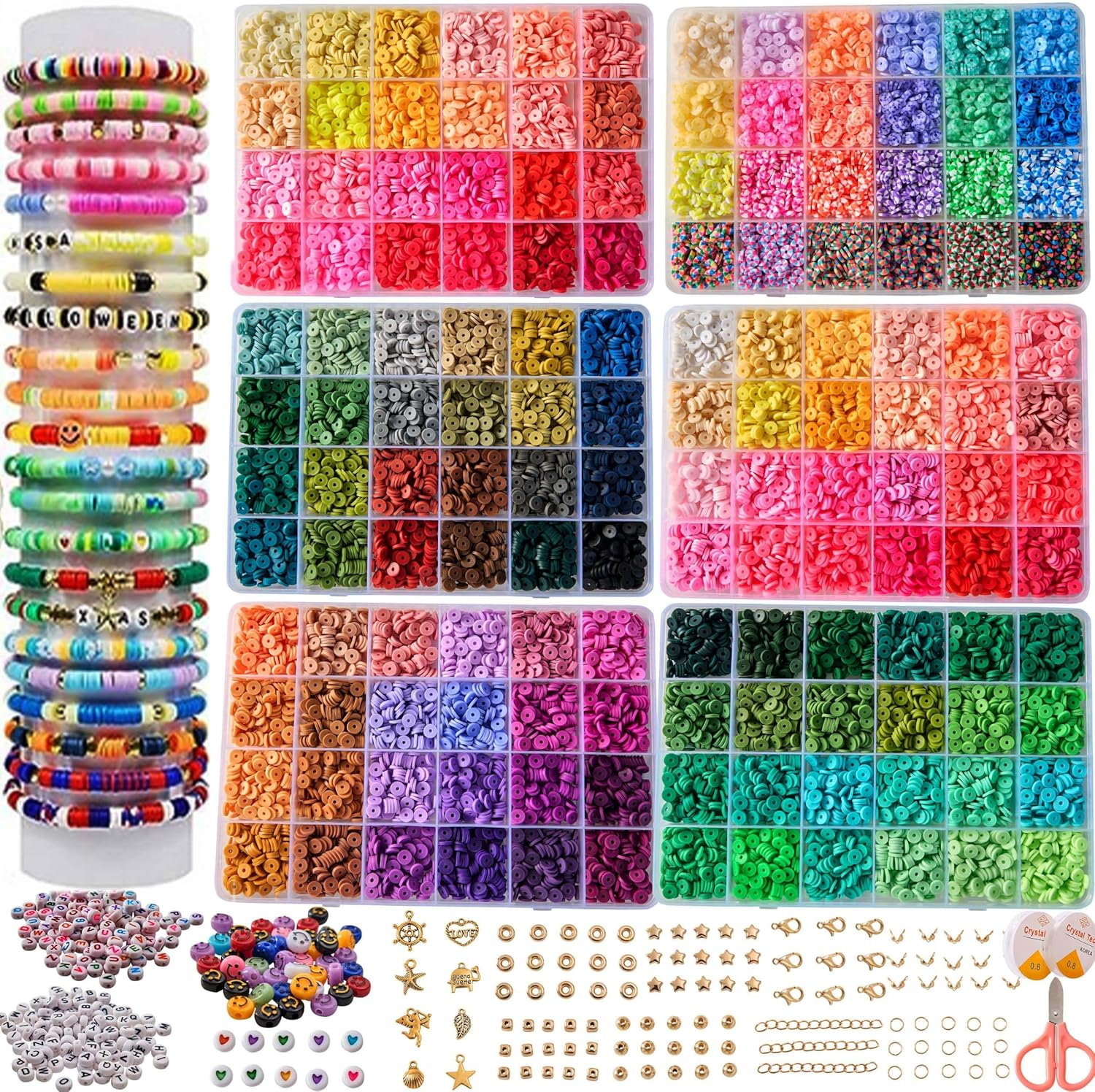 Colorful 144-Piece Clay Bead Bracelet Making Kit for DIY Friendship Jewelry