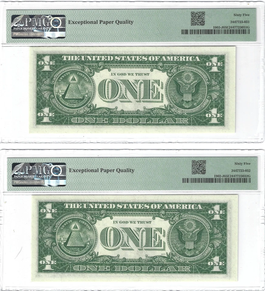 (2) Fr.1902-J 1963B $1 FRN (JC Block) Granahan / Barr PMG 65EPQ Consecutive GEMS - Image 2 of 2