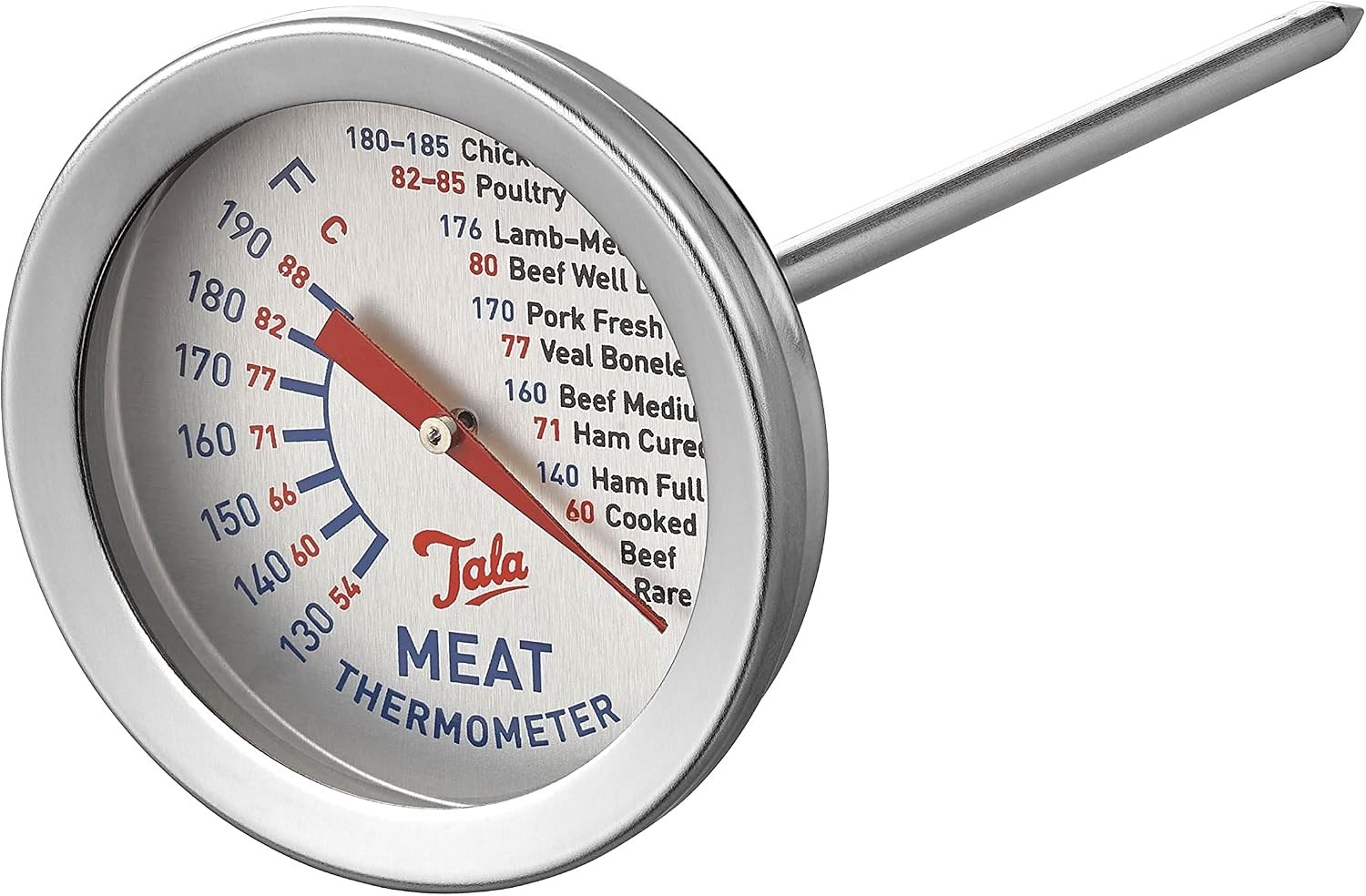 Tala Meat Thermometer 2 Inch Wide Dial Oven Safe Probe 130-190°C Celsius