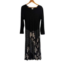 Vintage Carole Little Saint Tropez West Dress 12 Black Floral Grunge 90s Midi