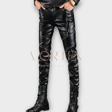 Men's New Classic Style Black Causal Pant Genuine Soft Lambskin Leather Pant