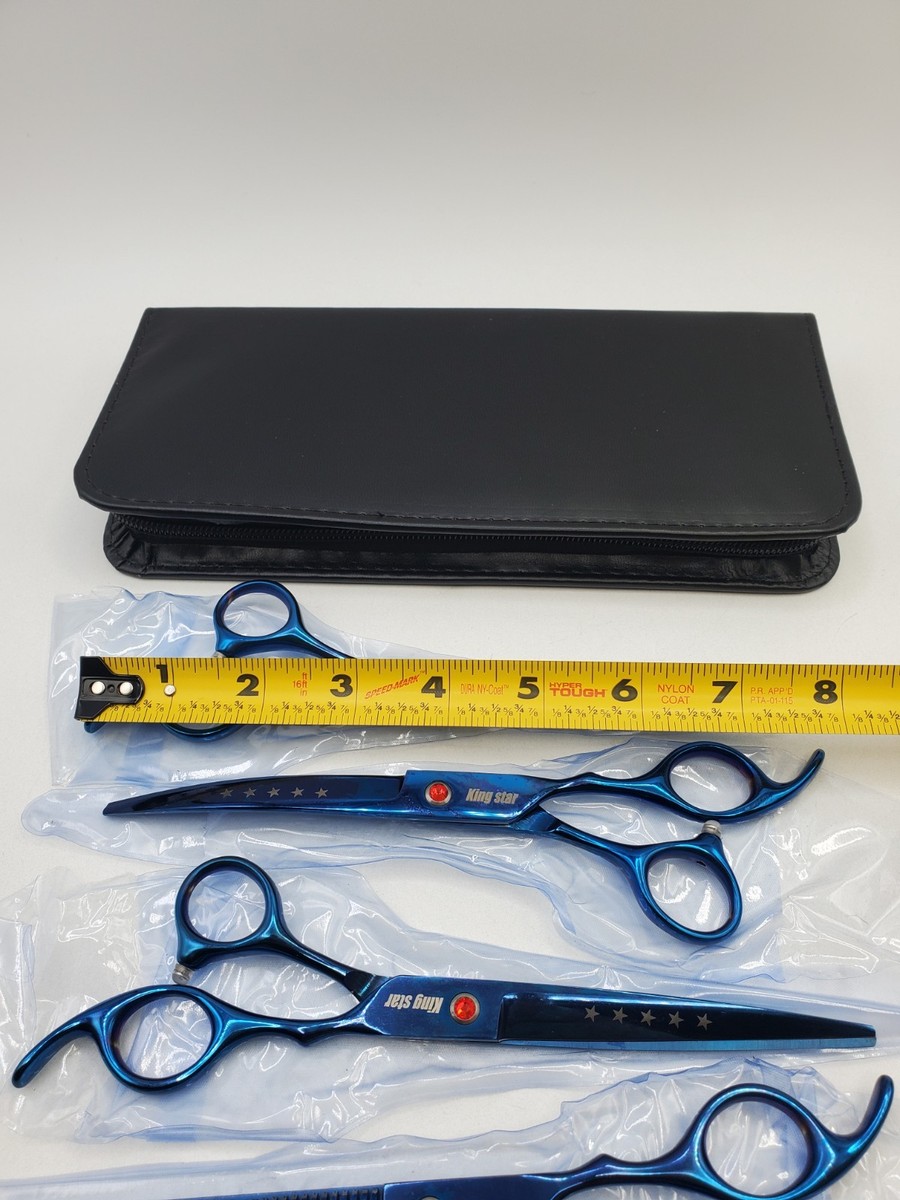 KINGSTAR 7.0in Titanium Blue Professional Pet Grooming Scissors