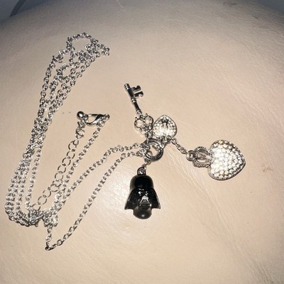 Star Wars Darth Vader Charm Necklace Heart & Key Pendants Silver Tone