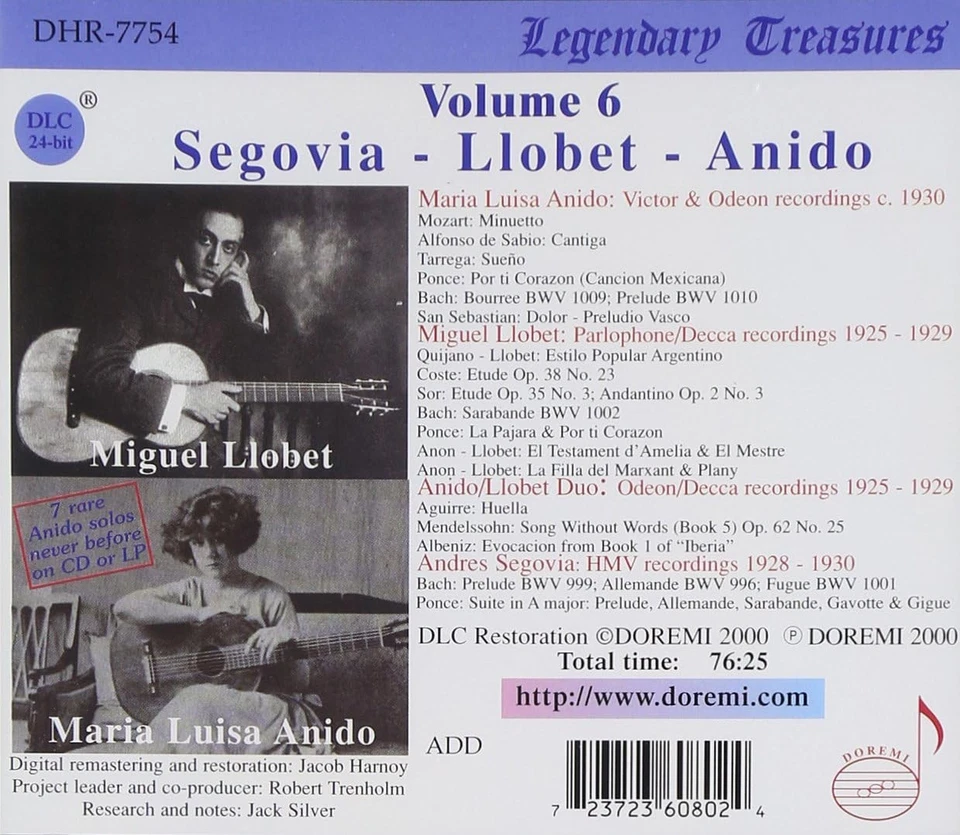 Segovia/Llobet/Anido Segovia and His Contemporaries Vol. 6 (Anido) (CD) Album - Image 2 of 2