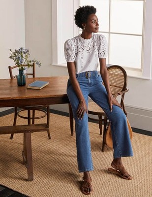 Boden - Belted Wide Leg Jeans - Damenjeans Jeans Hose Denim UK 12 EU 40