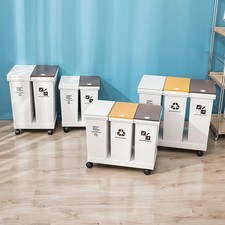 24/36/40/60L Dual Triple Compartments Dry Wet Separation Waste Trash Bin W/ Lids