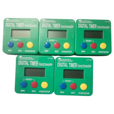 Lot of 5 Learning Resources Digital Timer Count Down/Up Displays Seconds/Minutes