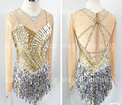 Ice Figure Skating Dress Elasticity Competition Skating Jeweled yellow dyeing