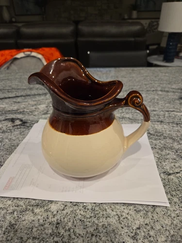 Vintage McCoy Pitcher 7515 Brown Beige Art Pottery