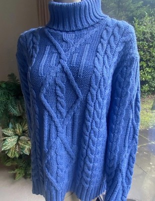 ARAN CRAFTS Irland PULLOVER Rollkragen Blau L /XL 100% Merinowolle Neu mit Etikett 