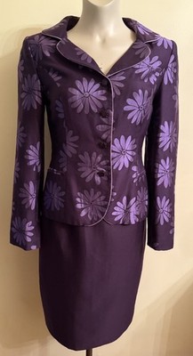 Vintage Bergamo by EBI Women's Skirt Suit 4 Purple Floral Quiet Luxury