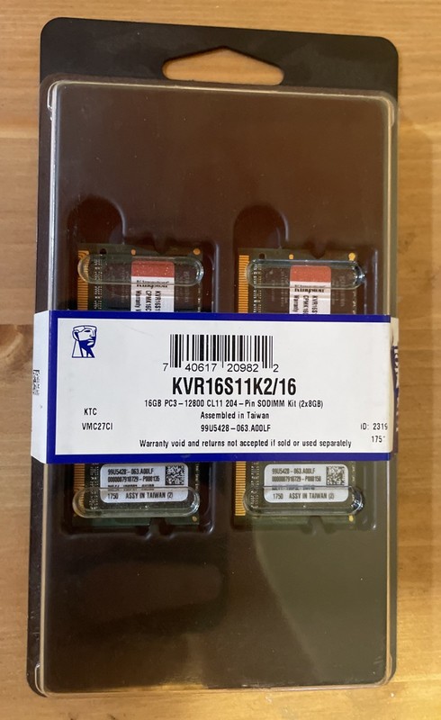 Unopened Kingston 16GB DDR3 Laptop RAM KVR16S11K2/16