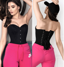 EU Waist Trainer Corset Steel Boned 28" M US 10  12 Cotton Black NWT
