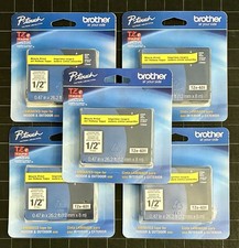  Lot of 5  Brother TZe 631  1/2" 12MM BLACK PRINT ON YELLOW TAPE ORIGINAL OEM