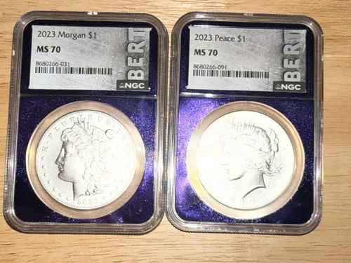 2pc Set - 2023-S $1 Proof Morgan and Peace Silver Dollar NGC PF70 Purple Core