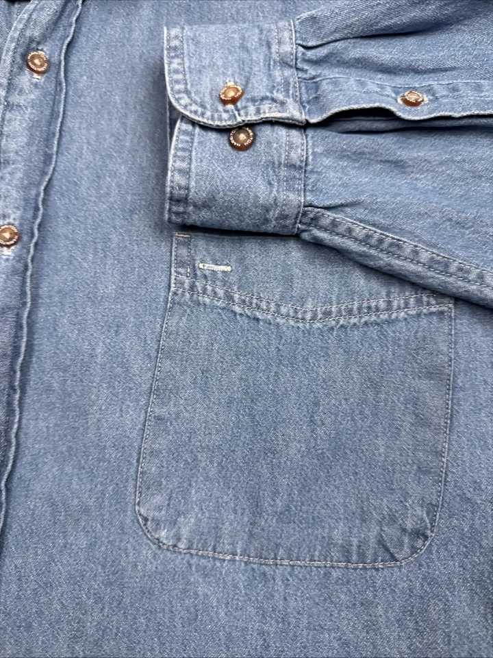 Harriton Chambray рубашка мужская 3XL /TG синий джинсовой ткани на пуговицах длинным рукавом карманы - Изображение 3 из 4