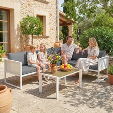 6Seater Metal Garden Furniture Corner Sofa Set Loveseat Texteline Seat Cushion