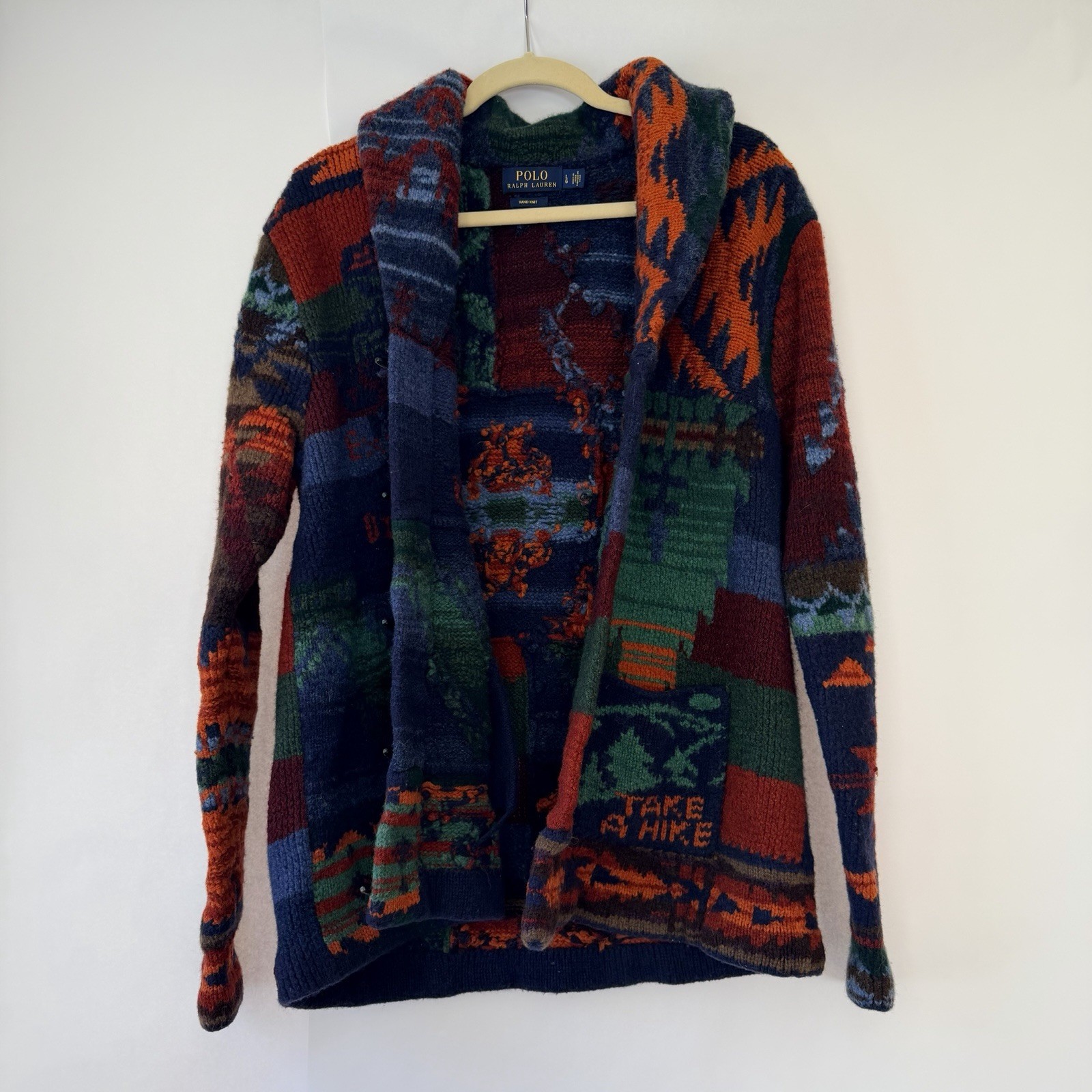 Polo Ralph Lauren Men's L Handknit Cardigan The Iconic Patchwork Wool RARE VTG