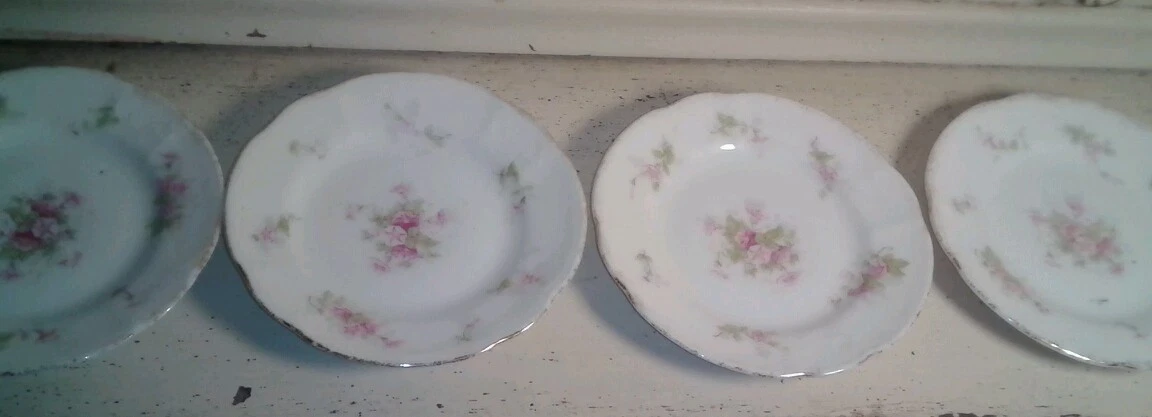 4 German Porcelain Butter Pat Dishes Pink Floral 3 1/2"