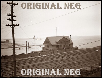 1910s Photo Negative CLEVELAND YACHT CLUB 9th St OHIO Harbor USS Dorothea 1913