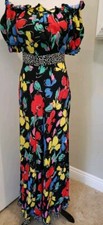 Hawaiian bright colorful Hawaiian print Rayon long maxi dress off shoulder s