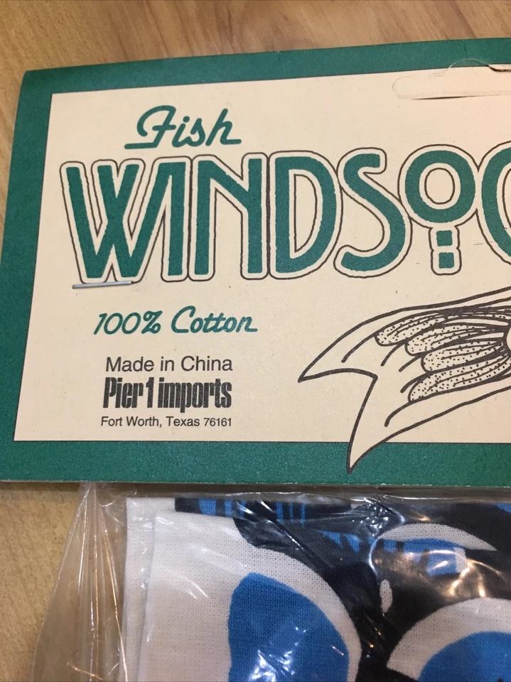 De Colección Pier 1 Importaciones Peces Windsock 30" Azul/Negro/Blanco Nuevo de Lote Antiguo 100% Algodón Foto 2 de 4