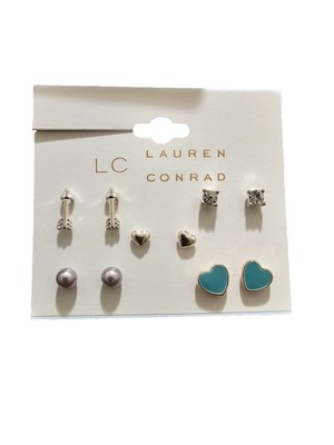 LC Lauren Conrad Women's Silver Plated Heart Arrow Stud Earrings Set NWT
