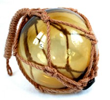 Fischerkugel ca. 13cm Glas AMBER eingeflochten in einem Netz aus Sisal (Tampen)