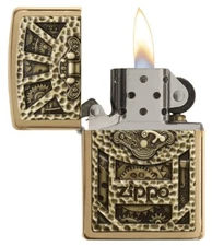 Zippo Gear Design Emblem Brushed Brass 29103